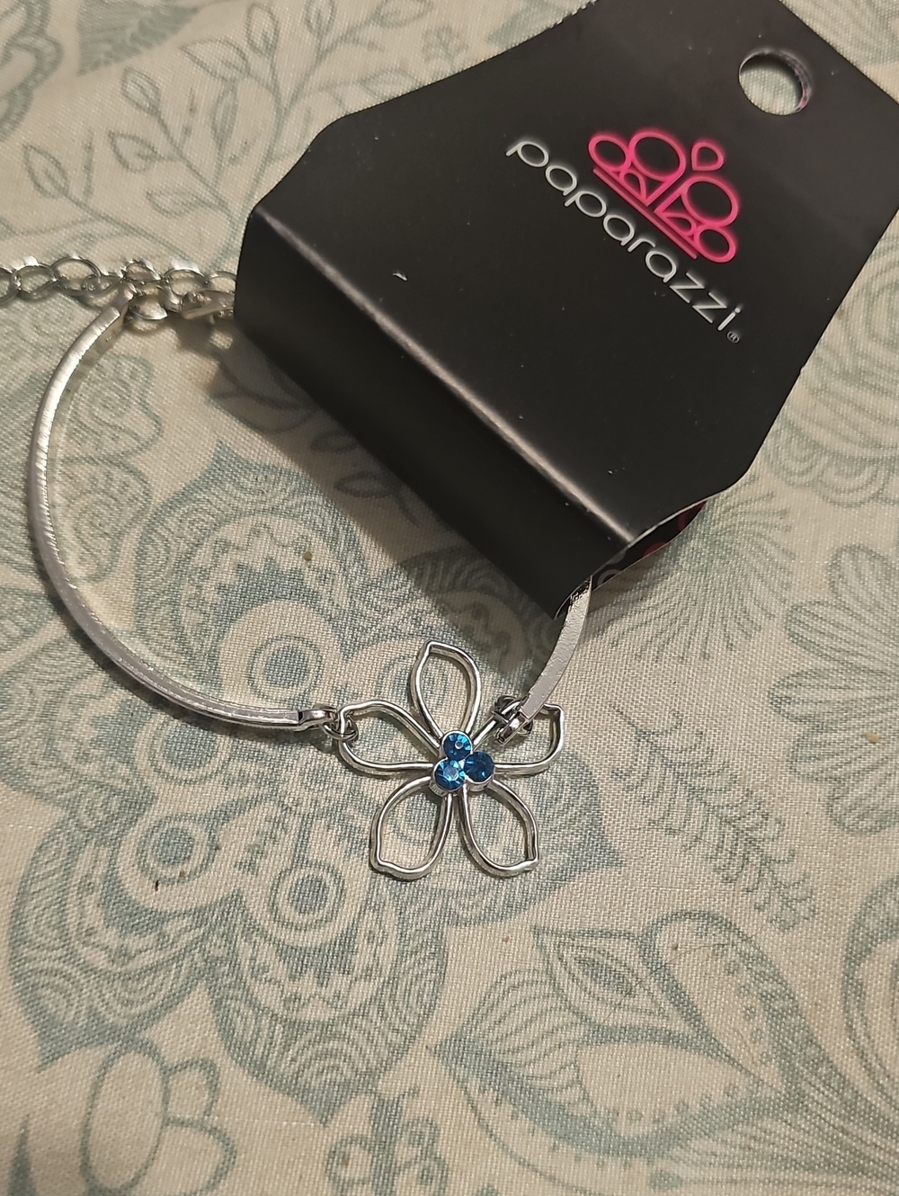 paparazzi Silver Flower Bracelet with Blue Crystals